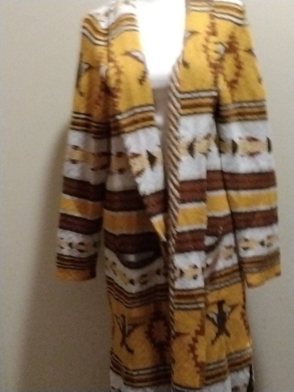 Cruel Mustard Yellow Aztec Print Sweater Duster Cardigan XL Long - Picture 3 of 9